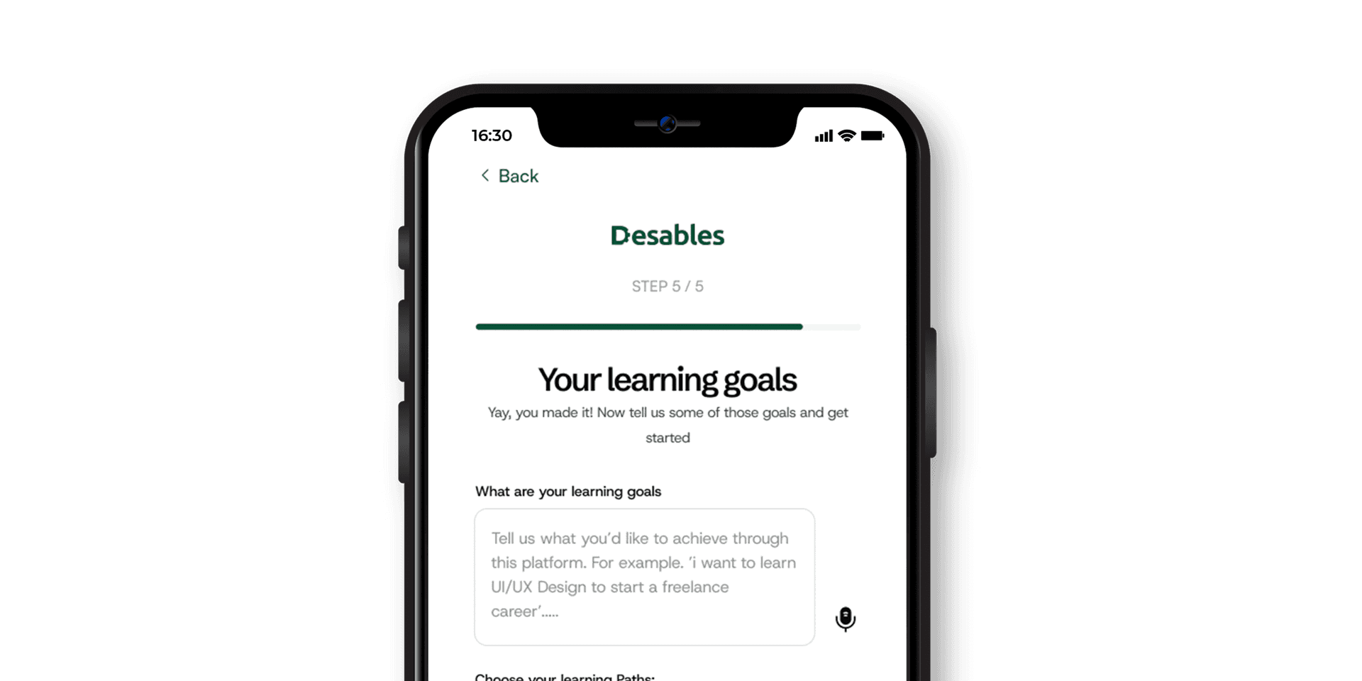 Mobile preview of Adaptibles app showing accessible learning pathways and simplified interface